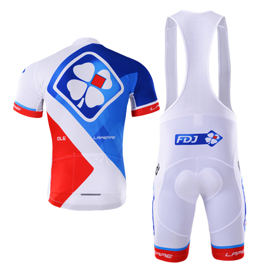 Abbigliamento FDJ 2017 Manica Corta e Pantaloncino Con Bretelle bianco e azzurro - Clicca l'immagine per chiudere